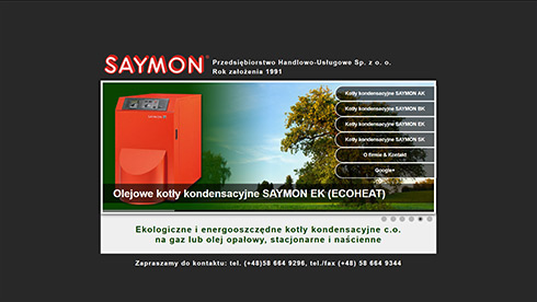 Unsere Referenzen: Webseite über Vollbrennwertkesseln des Unternehmen P.H.U. SAYMON Sp. z.o.o.