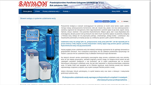 Unsere Referenzen: Webseite über Wasseraufbereitungsanlagen des Unternehmen P.H.U. SAYMON Sp. z.o.o.
